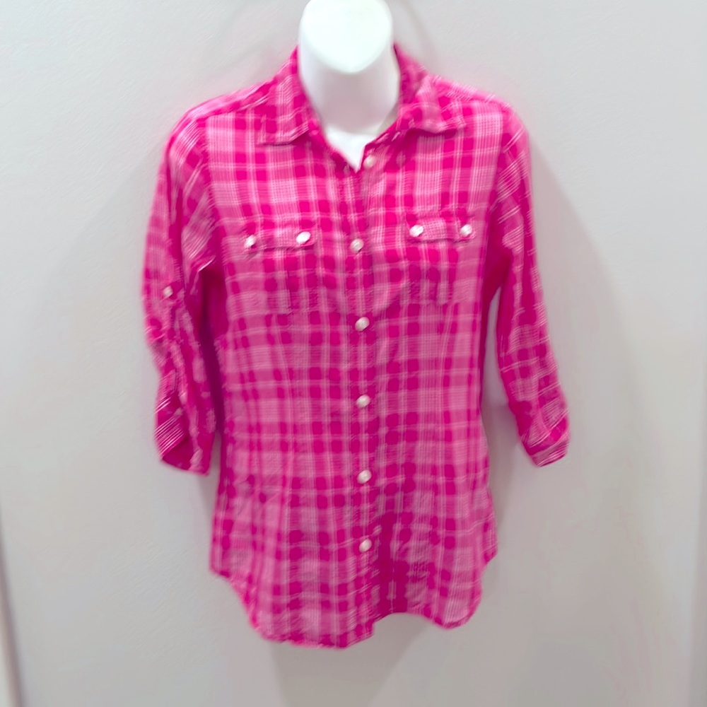 American Eagle-Pink & White plaid shirt-Size 2